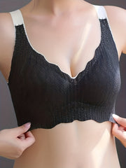 2pcs Lace Wireless Bras Soft & Comfy Scallop Trim Anti sagging Bra