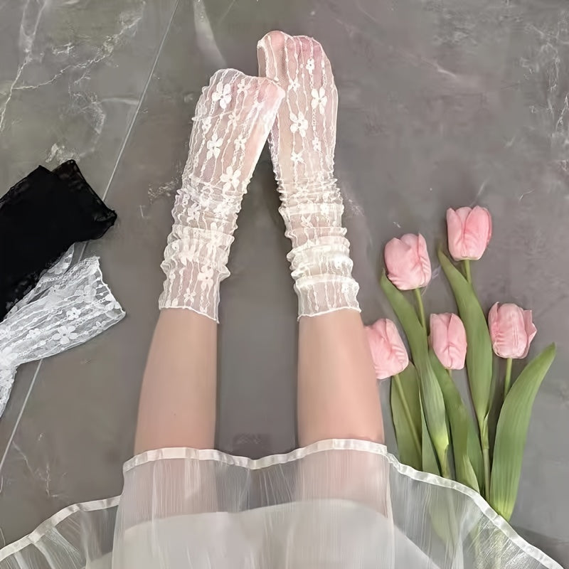 Floral Lace Mesh Socks Sweet & Lolita Sheer Stockings