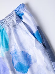 Colorblock Print Pajama Set V Neck Short Sleeve Top & Pants