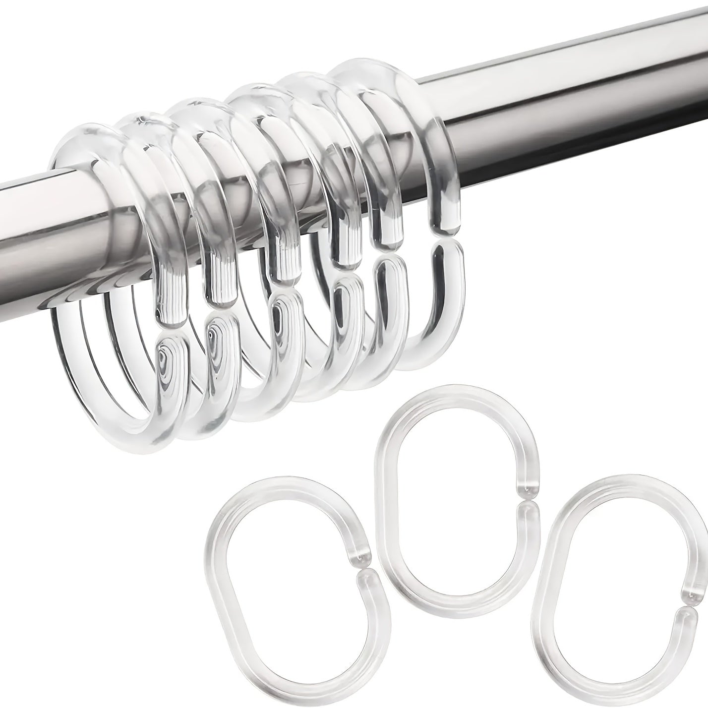 Clear Plastic Shower Curtain Rings Hooks - Set of 12