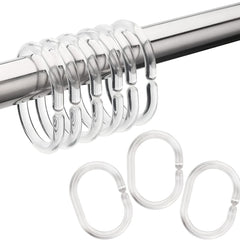 Clear Plastic Shower Curtain Rings Hooks - Set of 12