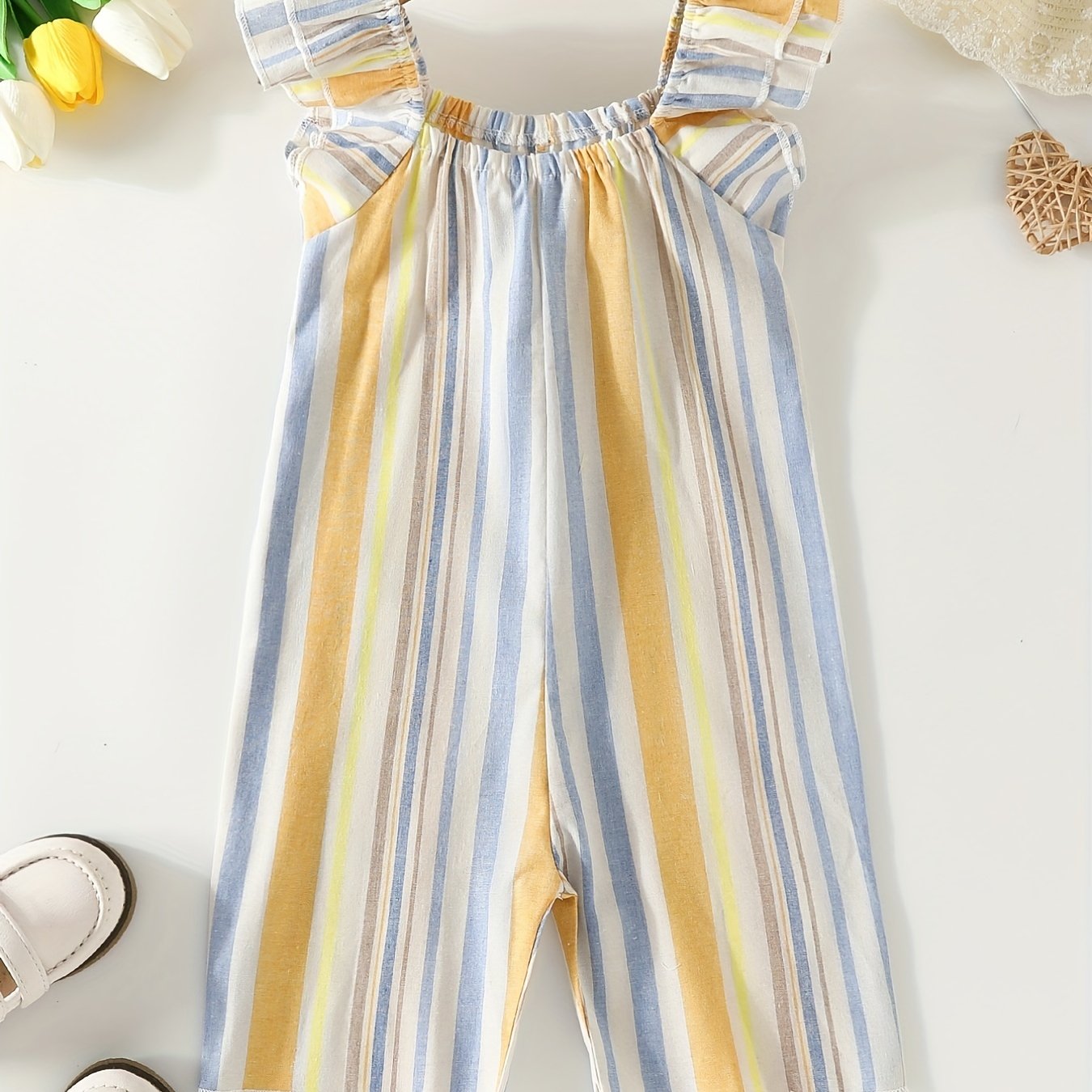 Toddler Girls Rainbow Striped Jumpsuit Overall Romper