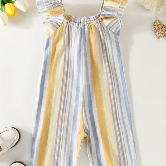 Toddler Girls Rainbow Striped Jumpsuit Overall Romper