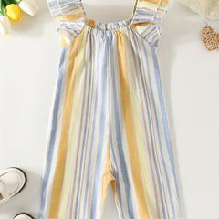 Toddler Girls Rainbow Striped Jumpsuit Overall Romper