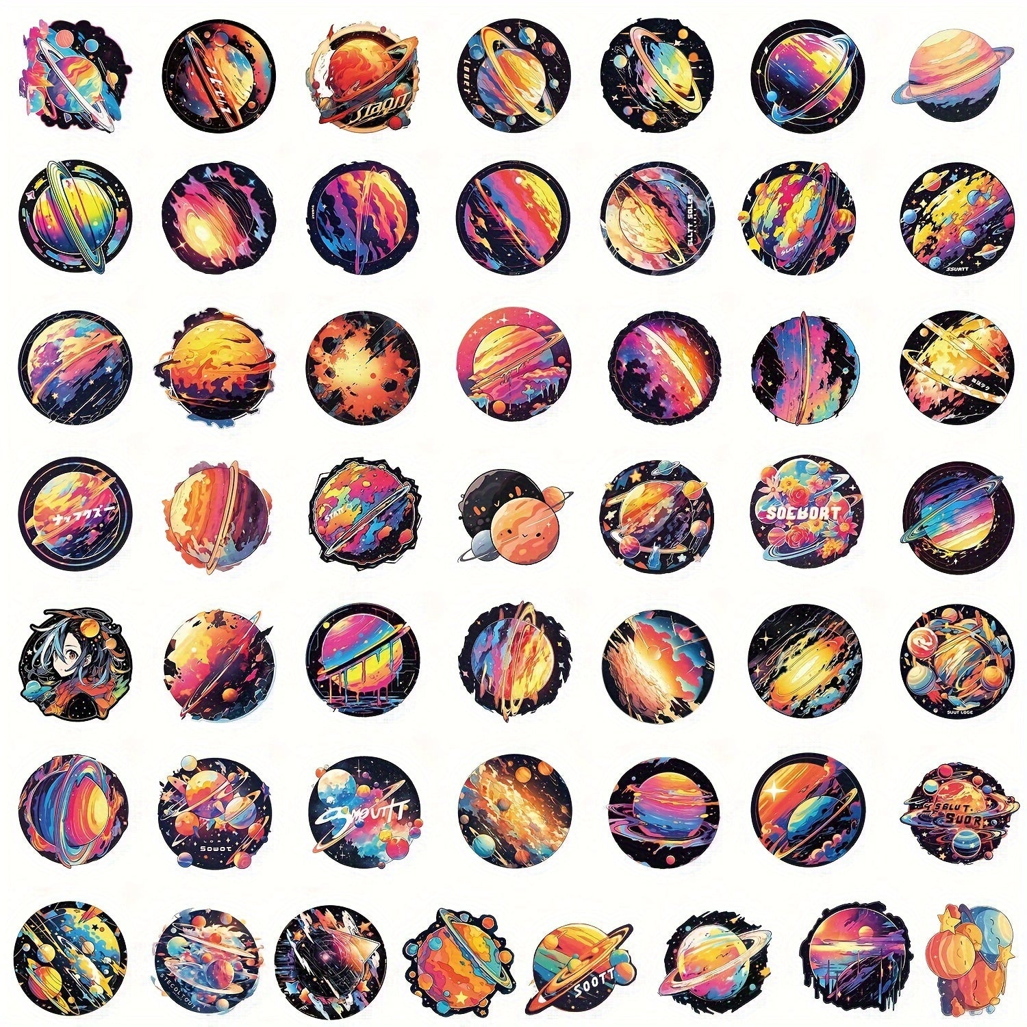 50pcs Colorful Star Universe Stickers for Laptop Water Cup DIY Helmet