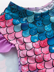 Toddler Girls Fish Scale Ruffle Trim One Piece Swimsuit