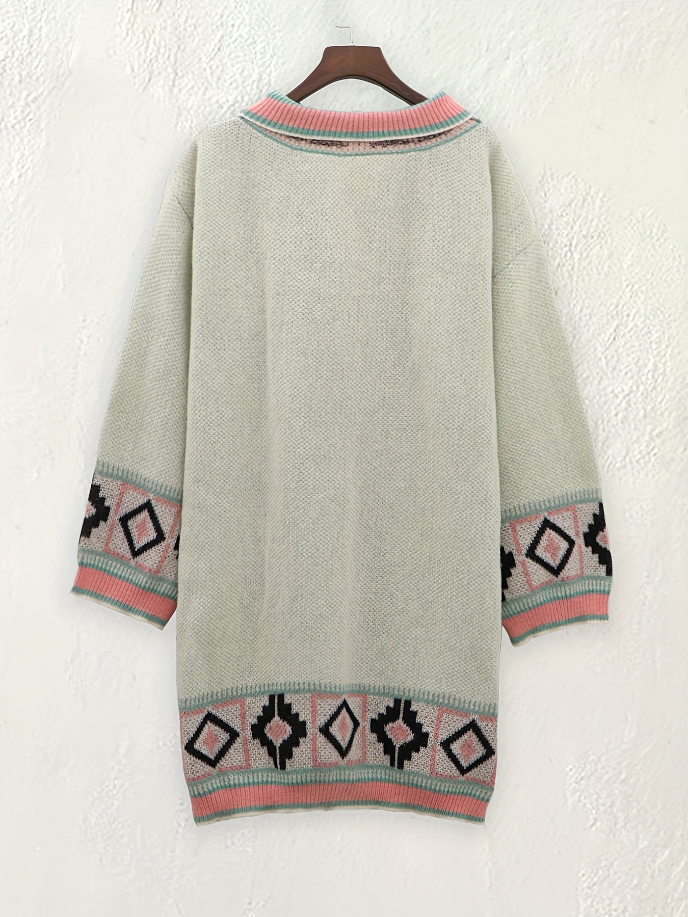 Geo Pattern Long Sleeve Open Front Sweater Cardigan