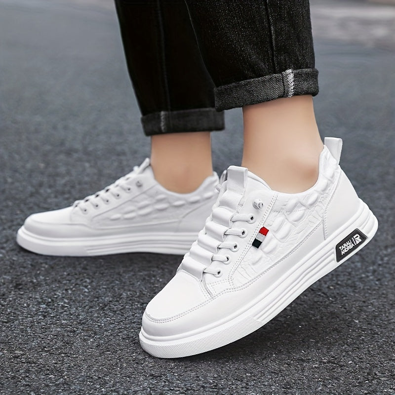 Men's Solid PU Leather Skate Shoes Lace Up Comfy Non Slip Stree Style Sneakers
