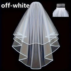 Double Layer Bridal Veil with Satin Ribbon and Hair Comb