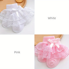 2pairs Lace Bow Ruffled Socks for Baby Girls