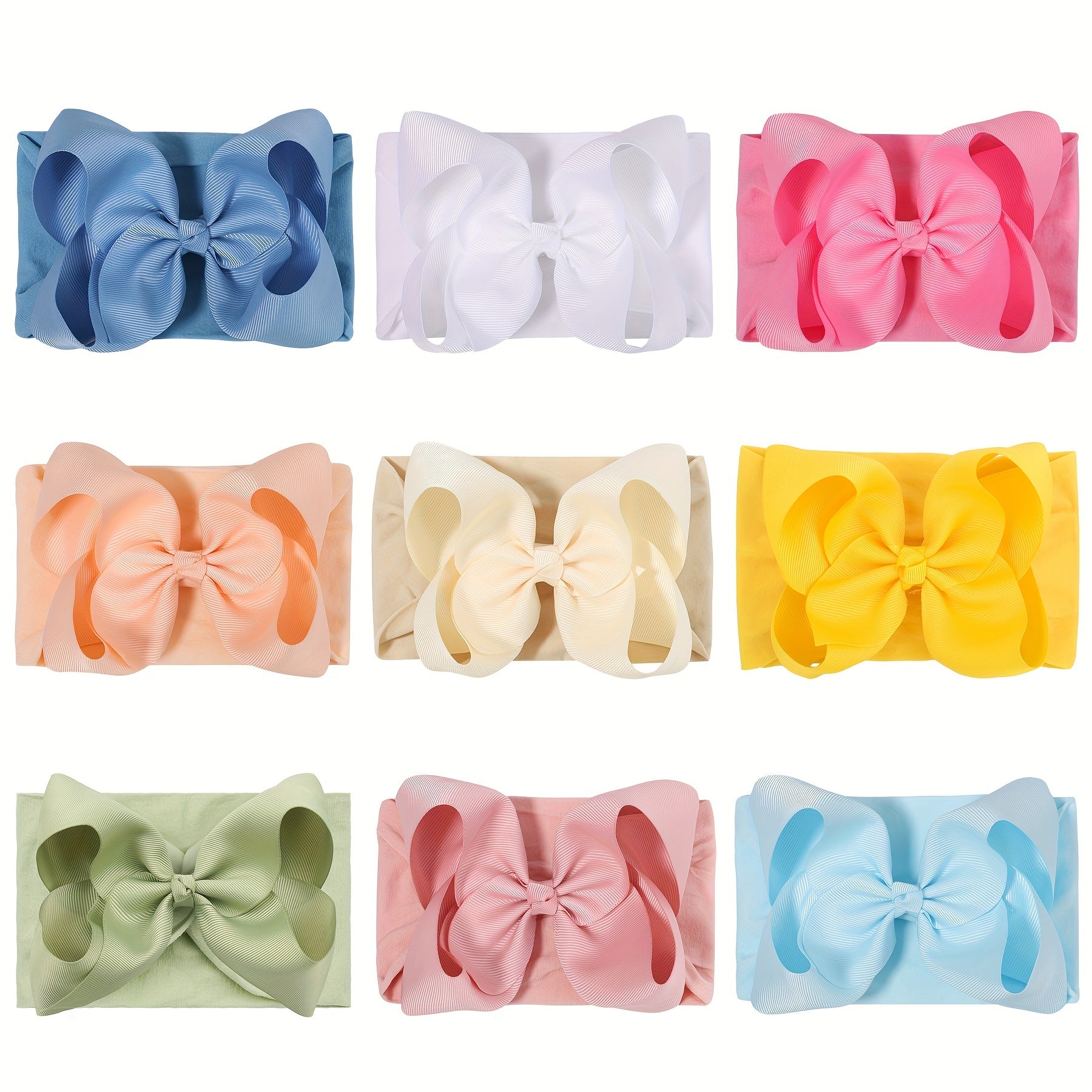 9pcs Baby Girl Nylon Headbands Elastic Stretchy Bow Hairbands