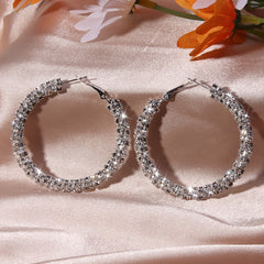 Full Rhinestone Hoop Earrings Silver Plated Jewelry Party Gift 1Pair