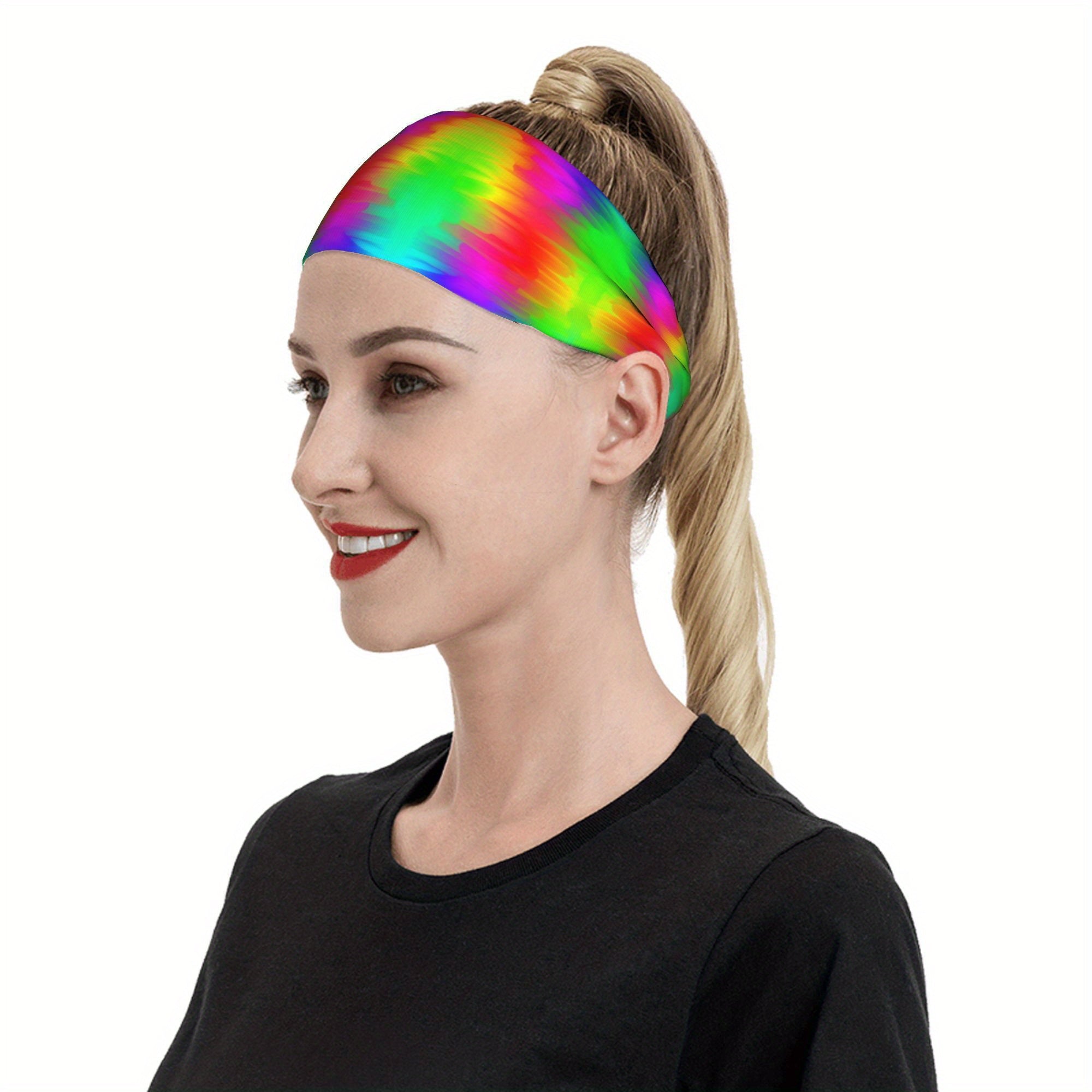 Rainbow Gradient Headband, Soft Polyester Blend for Sports