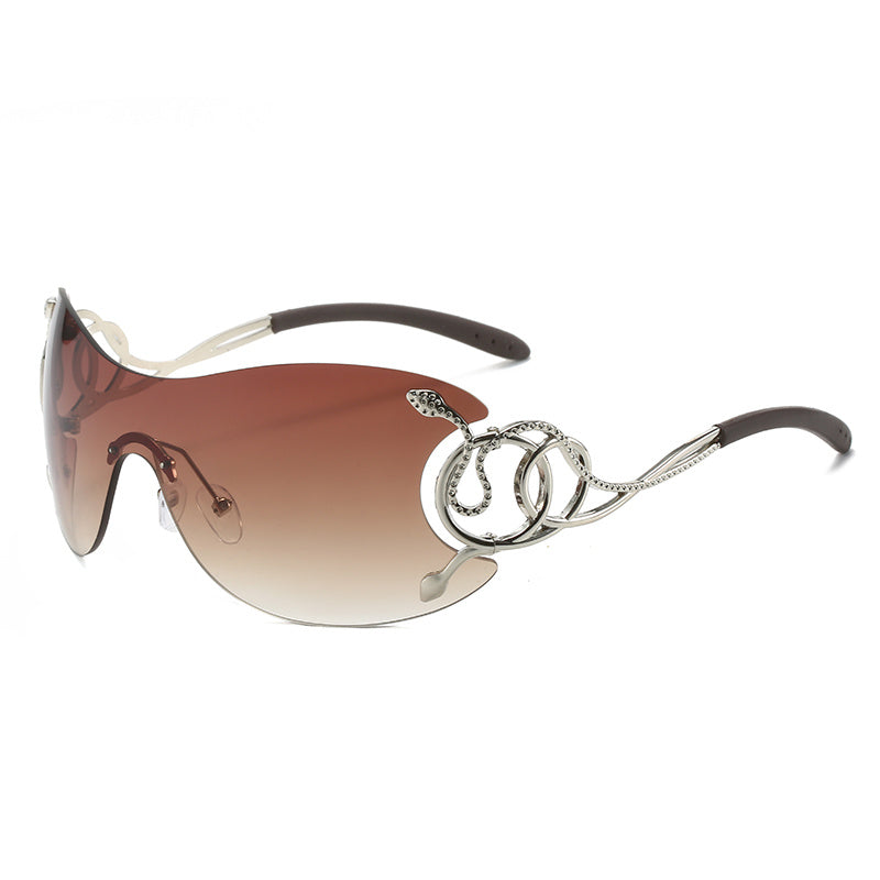 Rimless Wrap Sunglasses Snake Hollow Out Temple Eyewear & Case