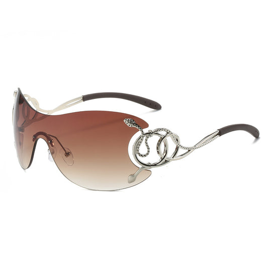 Rimless Wrap Sunglasses Snake Hollow Out Temple Eyewear & Case