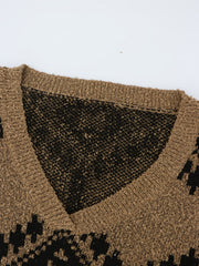 Geometric Print Sweater V Neck Long Sleeve Jumper