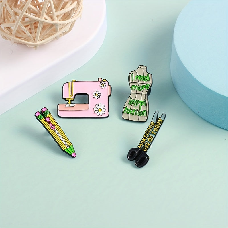 Sewing Machine Scissors Paintbrush Brooch Creative Pin Gift for Girls