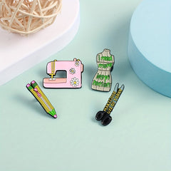 Sewing Machine Scissors Paintbrush Brooch Creative Pin Gift for Girls