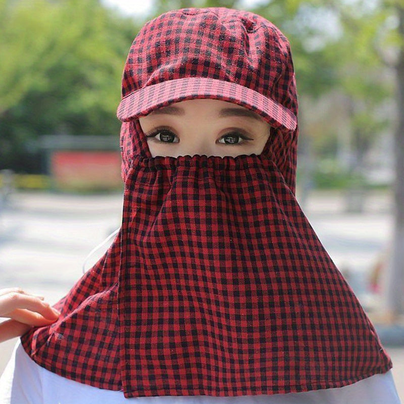 Sunscreen Sun Hat with Large Brim Face Covering Plaid Duck Tongue Sunshade