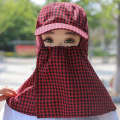 Sunscreen Sun Hat with Large Brim Face Covering Plaid Duck Tongue Sunshade