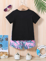 2pcs Baby Boys Coconut Trees & Leaf Print T shirt & Shorts Summer Clothes Sets