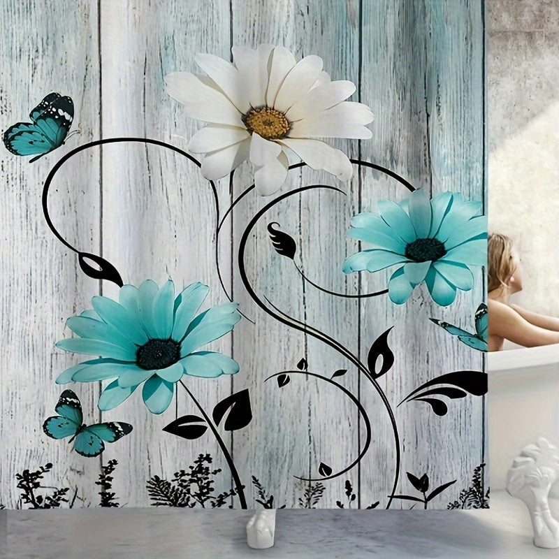 Daisy Style Bathroom Shower Curtain Set with 12 Hooks