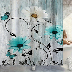 Daisy Style Bathroom Shower Curtain Set with 12 Hooks