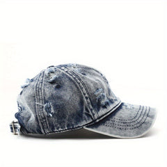 Unisex Breathable Adjustable Baseball Cap With Distressed Design