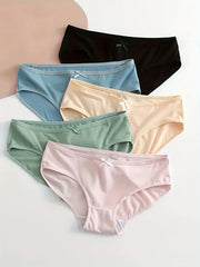 5pcs Solid Bow Tie Briefs Women's Lingerie Panties