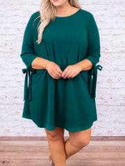 Plus Size Solid Tie Long Sleeve Casual Dress