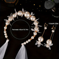 Vintage Bridal Pearl Flower Headband with Veil