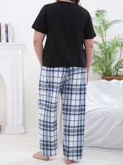 Plaid Print Tee & Pants Lounge Set - Women's Casual 2 Piece