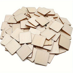 200pcs 2.54cm Wood Pieces Blank Squares Round Corner for DIY