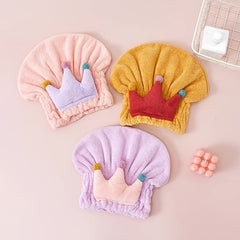 Kids Cartoon Crown Shower Cap, Absorbent Coral Fleece Turban