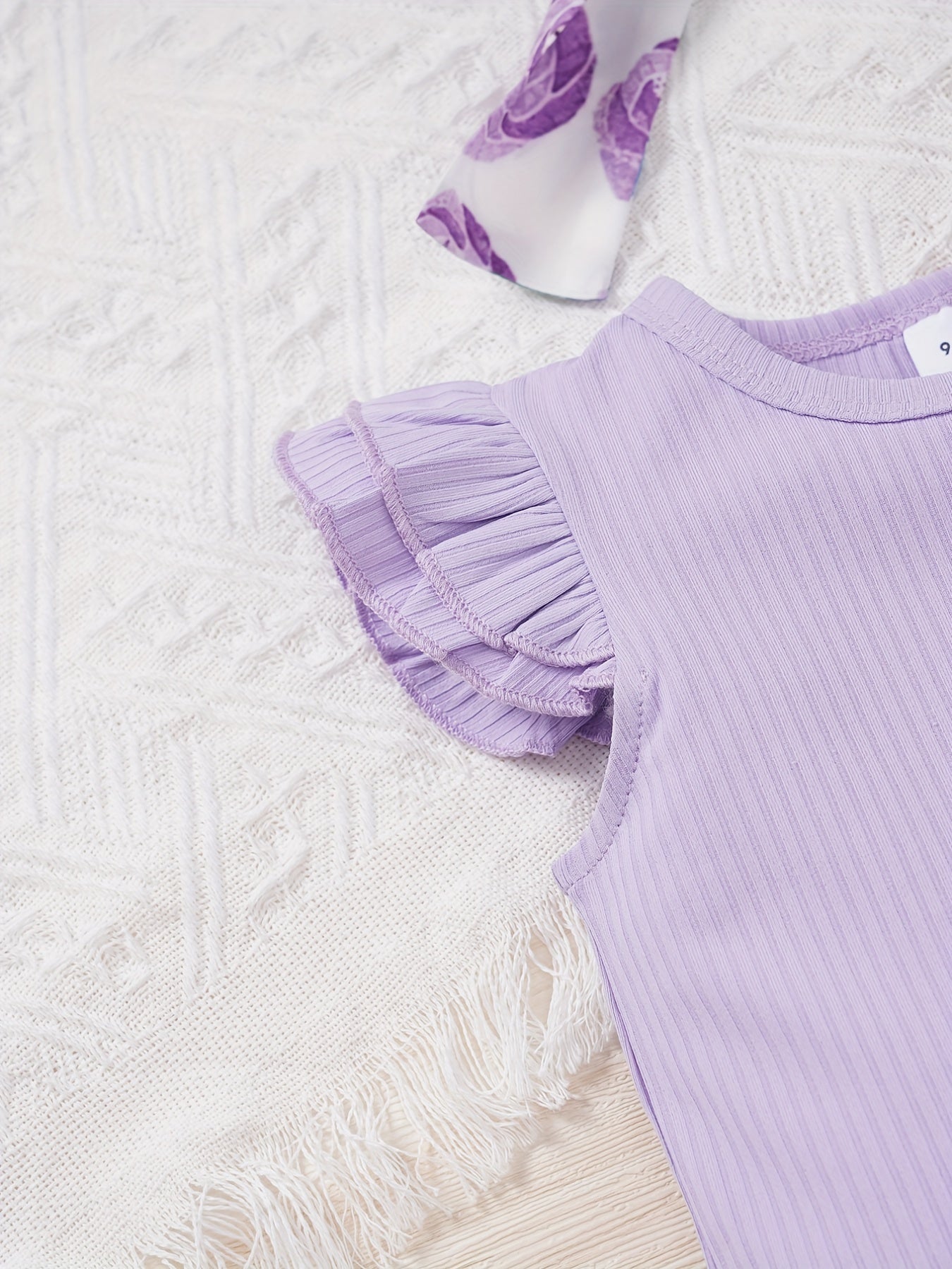 3pcs Baby Girls Ruffle Sleeve Onesie & Bow Shorts Set