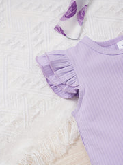 3pcs Baby Girls Ruffle Sleeve Onesie & Bow Shorts Set