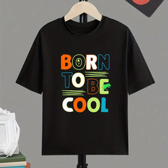 Boy's Letter Print T-shirt Active Short Sleeve Tee for Summer