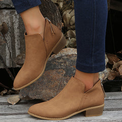 Women's Chunky Heel Ankle Boots Pointed Toe Slip On Booties