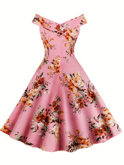 Vintage Floral V Neck Dress Pleated Party Dress Women's Clothing