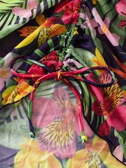 Vacay Bikini Set Plus Tropical Print Lace Cover Up & Tube Bra