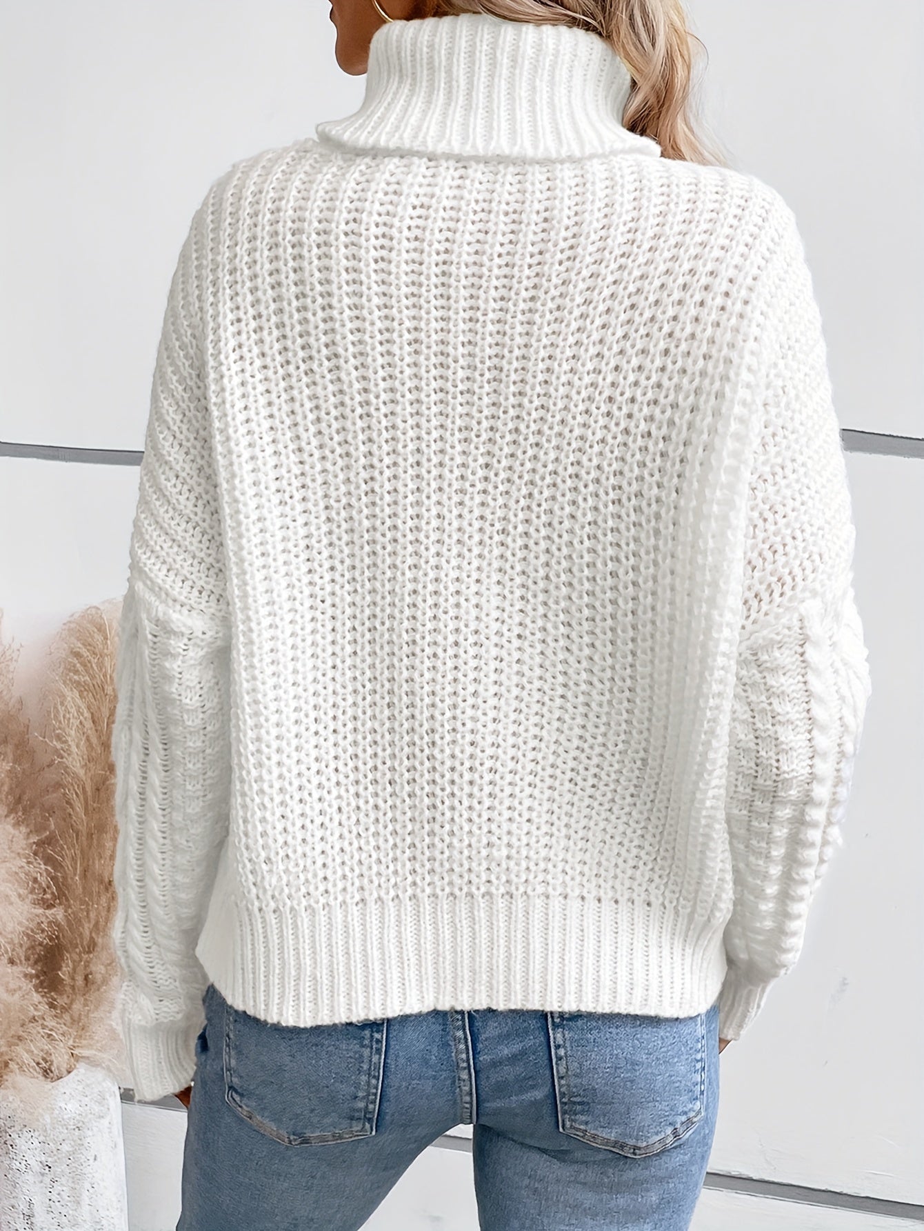 Casual Sweater Women's Plus Solid Turtleneck Knitted Pullover
