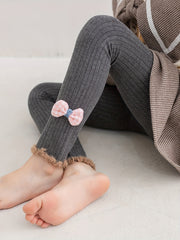 Girls Ruffle Trim Leggings With Bow Comfortable Casual Pants for Kids