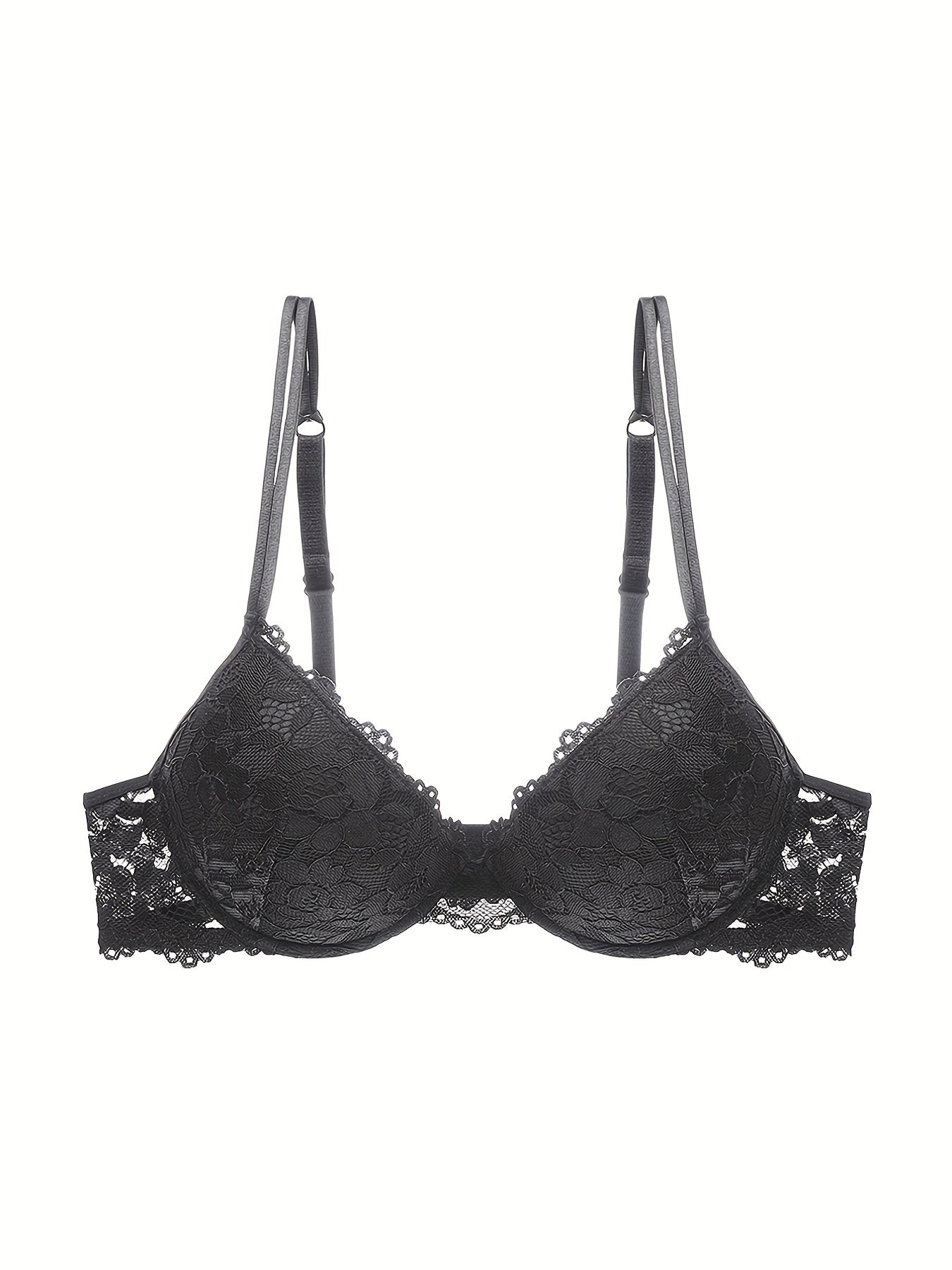 Lace Jacquard Push Up Bra Double Strap Thick Cup