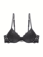 Lace Jacquard Push Up Bra Double Strap Thick Cup