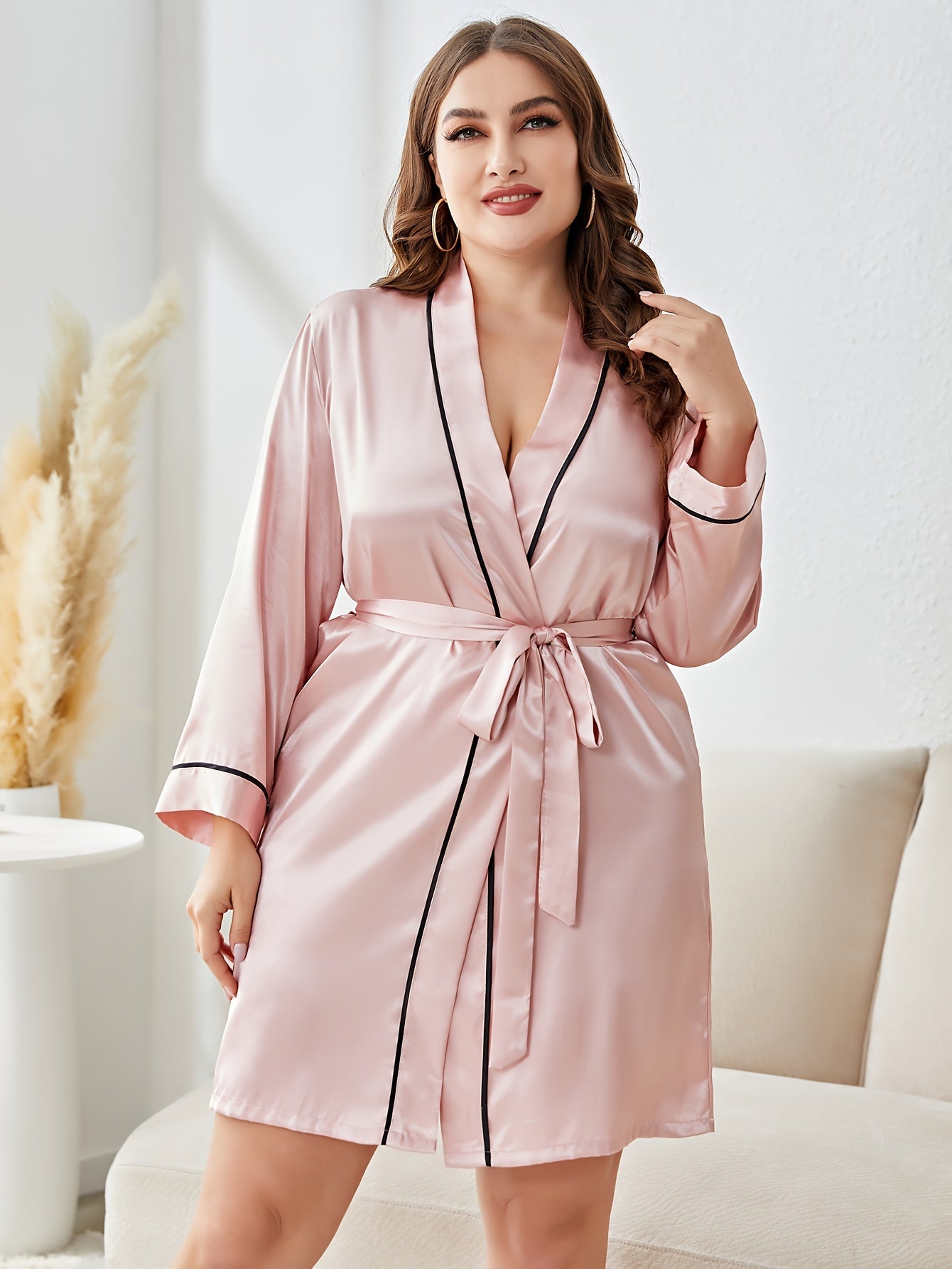 Satin Silk Nightgown Long Sleeve Open Front Bathrobe