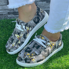 Striped Butterfly Pattern Flat Shoes Women's Shallow Mouth Casual Shoes