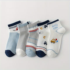 Cartoon Car Knit Crew Socks for Boys