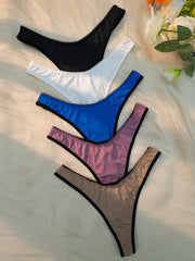 5pcs Mixed Contrast Trim Thongs Soft Intimates Panties Women's Underwear