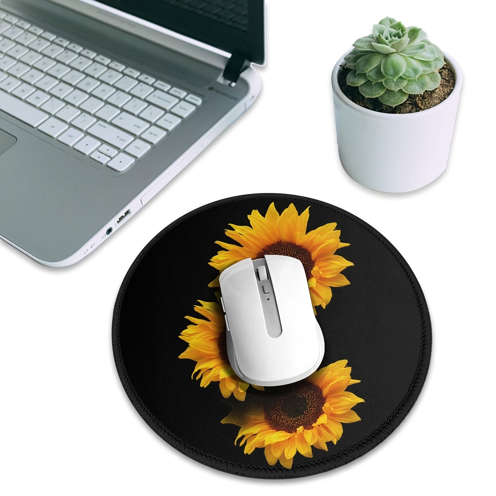 Sunflower Soft Mini Mouse Round Mouse Mat Non Slip Base Waterproof Mouse Pad