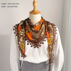 Thin Breathable Scarf Retro Print Fringed Shawl Casual Sunscreen Shawl